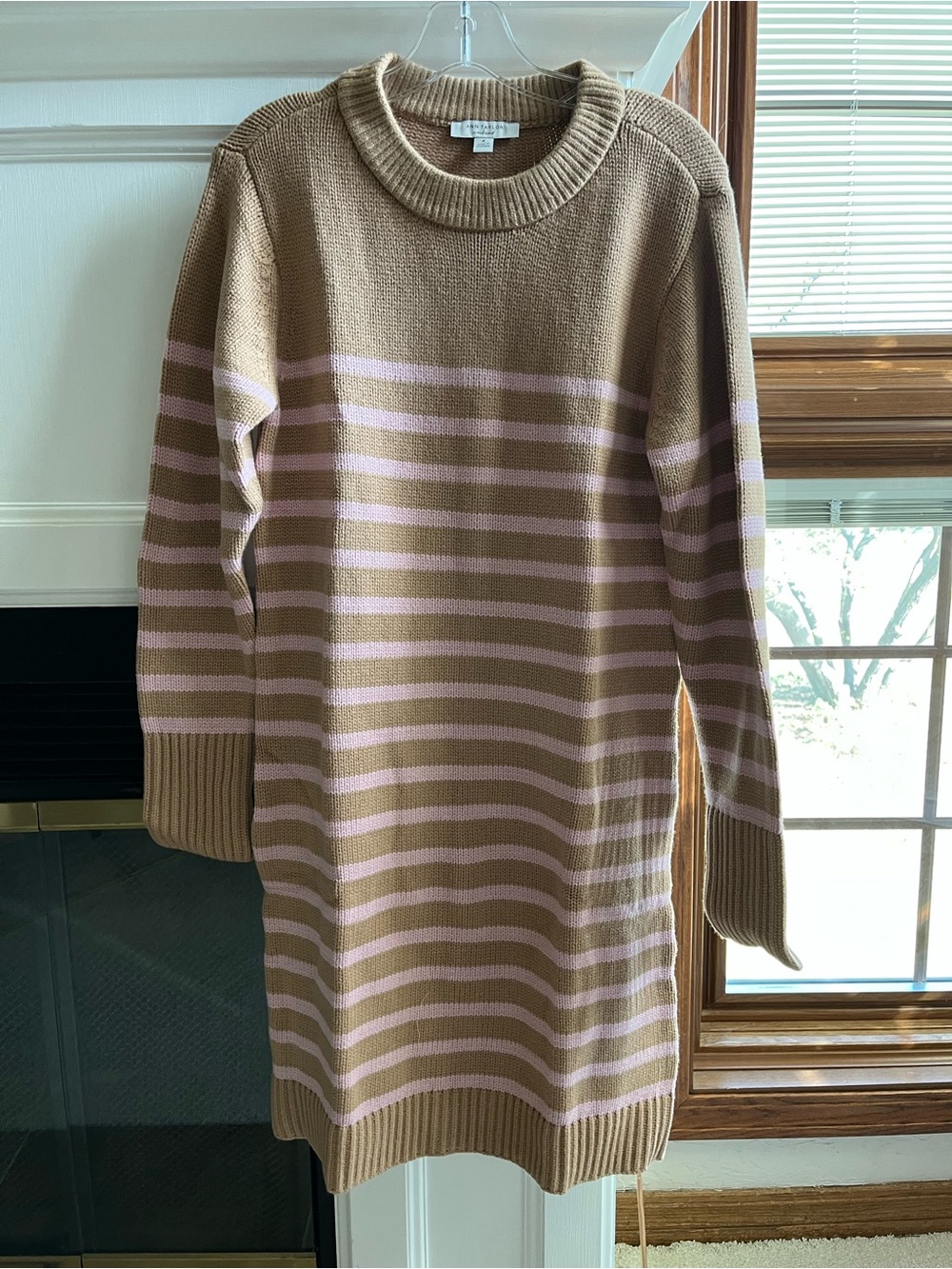 Ann Taylor Tan & Pink Striped Crewneck Sweater Dress — NWT